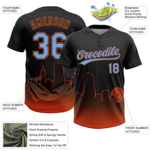 Laden Sie das Bild in den Galerie-Viewer, Uksn Individuelles Schwarz Puderblau-Orange Miami City Edition Farbverlauf Zweiknopf Unisex Softball-Trikot
