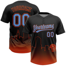 Laden Sie das Bild in den Galerie-Viewer, Uksn Individuelles Schwarz Puderblau-Orange Miami City Edition Farbverlauf Zweiknopf Unisex Softball-Trikot

