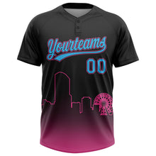 Laden Sie das Bild in den Galerie-Viewer, Uksn Individuelles Schwarz Himmelblau-Pink Miami City Edition Farbverlauf Zweiknopf Unisex Softball-Trikot
