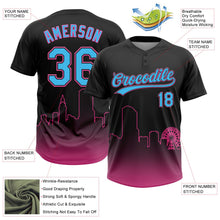 Laden Sie das Bild in den Galerie-Viewer, Uksn Individuelles Schwarz Himmelblau-Pink Miami City Edition Farbverlauf Zweiknopf Unisex Softball-Trikot
