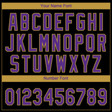 Laden Sie das Bild in den Galerie-Viewer, Uksn Individuelles Schwarz Violett-Altgold Baltimore City Edition Farbverlauf Zweiknopf Unisex Softball-Trikot
