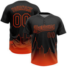 Laden Sie das Bild in den Galerie-Viewer, Uksn Individuelles Schwarz Orange Baltimore City Edition Farbverlauf Zweiknopf Unisex Softball-Trikot
