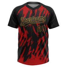 Laden Sie das Bild in den Galerie-Viewer, Uksn Individuelles Schwarz Rot-Altgold Spritzklecks zerrissener scharfer Pinselstrich Zweiknopf Unisex Softball-Trikot
