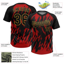 Laden Sie das Bild in den Galerie-Viewer, Uksn Individuelles Schwarz Rot-Altgold Spritzklecks zerrissener scharfer Pinselstrich Zweiknopf Unisex Softball-Trikot
