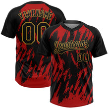 Laden Sie das Bild in den Galerie-Viewer, Uksn Individuelles Schwarz Rot-Altgold Spritzklecks zerrissener scharfer Pinselstrich Zweiknopf Unisex Softball-Trikot
