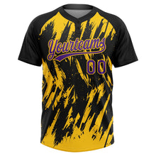 Laden Sie das Bild in den Galerie-Viewer, Uksn Individuelles Schwarz Violett-Gelb Spritzklecks zerrissener scharfer Pinselstrich Zweiknopf Unisex Softball-Trikot
