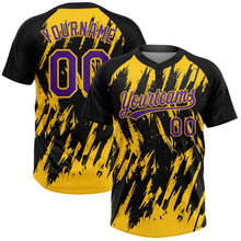 Laden Sie das Bild in den Galerie-Viewer, Uksn Individuelles Schwarz Violett-Gelb Spritzklecks zerrissener scharfer Pinselstrich Zweiknopf Unisex Softball-Trikot
