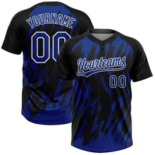 Laden Sie das Bild in den Galerie-Viewer, Uksn Individuelles Schwarz Royalblau-Weiß Spritzklecks zerrissener scharfer Pinselstrich Zweiknopf Unisex Softball-Trikot
