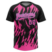 Laden Sie das Bild in den Galerie-Viewer, Uksn Individuelles Schwarz Pink-Hellblau Spritzklecks zerrissener scharfer Pinselstrich Zweiknopf Unisex Softball-Trikot
