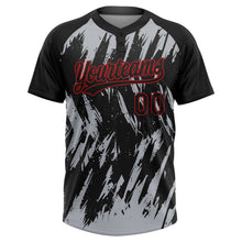 Laden Sie das Bild in den Galerie-Viewer, Uksn Individuelles Schwarz Grau-Rot Spritzklecks zerrissener scharfer Pinselstrich Zweiknopf Unisex Softball-Trikot
