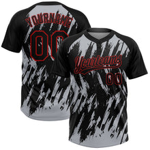 Laden Sie das Bild in den Galerie-Viewer, Uksn Individuelles Schwarz Grau-Rot Spritzklecks zerrissener scharfer Pinselstrich Zweiknopf Unisex Softball-Trikot
