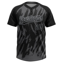 Laden Sie das Bild in den Galerie-Viewer, Uksn Individuelles Schwarz Stahlgrau-Grau Spritzklecks zerrissener scharfer Pinselstrich Zweiknopf Unisex Softball-Trikot
