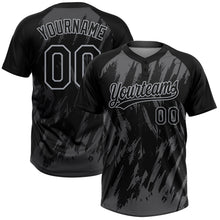 Laden Sie das Bild in den Galerie-Viewer, Uksn Individuelles Schwarz Stahlgrau-Grau Spritzklecks zerrissener scharfer Pinselstrich Zweiknopf Unisex Softball-Trikot
