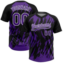 Laden Sie das Bild in den Galerie-Viewer, Uksn Individuelles Schwarz Violett-Weiß Spritzklecks zerrissener scharfer Pinselstrich Zweiknopf Unisex Softball-Trikot
