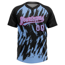 Laden Sie das Bild in den Galerie-Viewer, Uksn Individuelles Schwarz Hellblau-Pink Spritzklecks zerrissener scharfer Pinselstrich Zweiknopf Unisex Softball-Trikot
