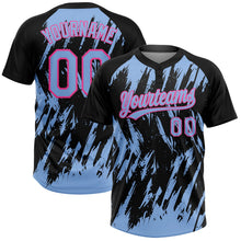 Laden Sie das Bild in den Galerie-Viewer, Uksn Individuelles Schwarz Hellblau-Pink Spritzklecks zerrissener scharfer Pinselstrich Zweiknopf Unisex Softball-Trikot
