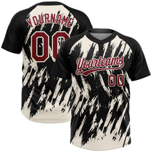 Laden Sie das Bild in den Galerie-Viewer, Uksn Individuelles Schwarz Karmesinrot-Creme Spritzklecks zerrissener scharfer Pinselstrich Zweiknopf Unisex Softball-Trikot
