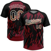 Laden Sie das Bild in den Galerie-Viewer, Uksn Individuelles Schwarz Vintage USA-Flagge Karmesinrot-Creme Spritzklecks zerrissener scharfer Pinselstrich Zweiknopf Unisex Softball-Trikot
