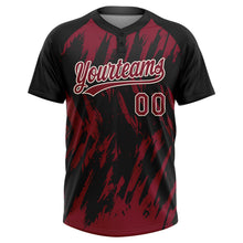 Laden Sie das Bild in den Galerie-Viewer, Uksn Individuelles Schwarz Karmesinrot-Creme Spritzklecks zerrissener scharfer Pinselstrich Zweiknopf Unisex Softball-Trikot
