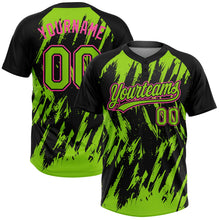 Laden Sie das Bild in den Galerie-Viewer, Uksn Individuelles Schwarz Neongrün-Pink Spritzklecks zerrissener scharfer Pinselstrich Zweiknopf Unisex Softball-Trikot

