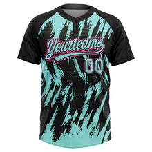 Laden Sie das Bild in den Galerie-Viewer, Uksn Individuelles Schwarz Eisblau-Pink Spritzklecks zerrissener scharfer Pinselstrich Zweiknopf Unisex Softball-Trikot
