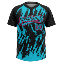 Laden Sie das Bild in den Galerie-Viewer, Uksn Individuelles Schwarz Lakes Blau-Pink Spritzklecks zerrissener scharfer Pinselstrich Zweiknopf Unisex Softball-Trikot
