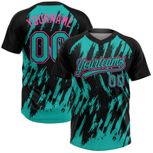 Laden Sie das Bild in den Galerie-Viewer, Uksn Individuelles Schwarz Aqua-Pink Spritzklecks zerrissener scharfer Pinselstrich Zweiknopf Unisex Softball-Trikot
