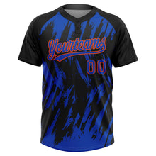 Laden Sie das Bild in den Galerie-Viewer, Uksn Individuelles Schwarz Gewitterblau-Orange Spritzklecks zerrissener scharfer Pinselstrich Zweiknopf Unisex Softball-Trikot
