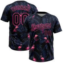 Laden Sie das Bild in den Galerie-Viewer, Uksn Individuelles Schwarz Pink tropisch Hawaii Palme Blätter und Flamingo Zweiknopf Unisex Softball-Trikot
