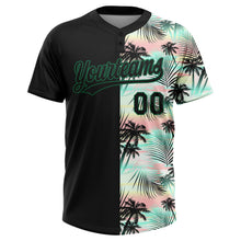 Laden Sie das Bild in den Galerie-Viewer, Uksn Individuelles Schwarz Kelly-Grün tropisch Palme Blätter Zweiknopf Unisex Softball-Trikot
