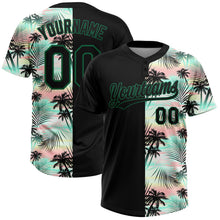 Laden Sie das Bild in den Galerie-Viewer, Uksn Individuelles Schwarz Kelly-Grün tropisch Palme Blätter Zweiknopf Unisex Softball-Trikot

