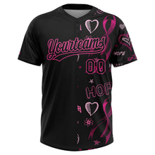 Laden Sie das Bild in den Galerie-Viewer, Uksn Individuelles Schwarz Pink Pink Schleife Monat der Brustkrebsbewusstsein Frauengesundheitspflege Unterstützung Zweiknopf Unisex Softball-Trikot
