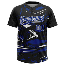 Laden Sie das Bild in den Galerie-Viewer, Uksn Individuelles Schwarz Royalblau-Weiß Raglanärmel Abstrakt fließender Marmor Zweiknopf Unisex Softball-Trikot
