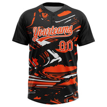 Laden Sie das Bild in den Galerie-Viewer, Uksn Individuelles Schwarz Orange-Weiß Raglanärmel Abstrakt fließender Marmor Zweiknopf Unisex Softball-Trikot
