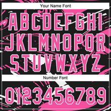 Laden Sie das Bild in den Galerie-Viewer, Uksn Individuelles Schwarz Pink-Weiß Raglanärmel Abstrakt fließender Marmor Zweiknopf Unisex Softball-Trikot
