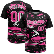 Laden Sie das Bild in den Galerie-Viewer, Uksn Individuelles Schwarz Pink-Weiß Raglanärmel Abstrakt fließender Marmor Zweiknopf Unisex Softball-Trikot
