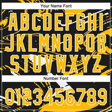 Laden Sie das Bild in den Galerie-Viewer, Uksn Individuelles Schwarz Gold-Weiß Raglanärmel Abstrakt fließender Marmor Zweiknopf Unisex Softball-Trikot
