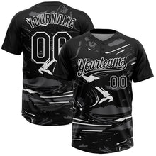 Laden Sie das Bild in den Galerie-Viewer, Uksn Individuelles Schwarz Stahlgrau-Weiß Raglanärmel Abstrakt fließender Marmor Zweiknopf Unisex Softball-Trikot
