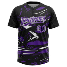Laden Sie das Bild in den Galerie-Viewer, Uksn Individuelles Schwarz Violett-Weiß Raglanärmel Abstrakt fließender Marmor Zweiknopf Unisex Softball-Trikot

