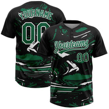 Laden Sie das Bild in den Galerie-Viewer, Uksn Individuelles Schwarz Kelly-Grün-Weiß Raglanärmel Abstrakt fließender Marmor Zweiknopf Unisex Softball-Trikot
