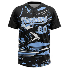 Laden Sie das Bild in den Galerie-Viewer, Uksn Individuelles Schwarz Hellblau-Weiß Raglanärmel Abstrakt fließender Marmor Zweiknopf Unisex Softball-Trikot
