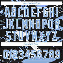 Laden Sie das Bild in den Galerie-Viewer, Uksn Individuelles Schwarz Hellblau-Weiß Raglanärmel Abstrakt fließender Marmor Zweiknopf Unisex Softball-Trikot

