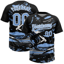 Laden Sie das Bild in den Galerie-Viewer, Uksn Individuelles Schwarz Hellblau-Weiß Raglanärmel Abstrakt fließender Marmor Zweiknopf Unisex Softball-Trikot
