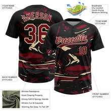 Laden Sie das Bild in den Galerie-Viewer, Uksn Individuelles Schwarz Karmesinrot Creme-Creme Raglanärmel Abstrakt fließender Marmor Zweiknopf Unisex Softball-Trikot
