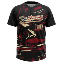 Laden Sie das Bild in den Galerie-Viewer, Uksn Individuelles Schwarz Vintage USA-Flagge Karmesinrot Creme-Creme Raglanärmel Abstrakt fließender Marmor Zweiknopf Unisex Softball-Trikot

