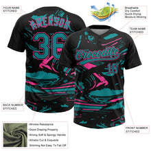 Laden Sie das Bild in den Galerie-Viewer, Uksn Individuelles Schwarz Petrol-Pink Raglanärmel Abstrakt fließender Marmor Zweiknopf Unisex Softball-Trikot
