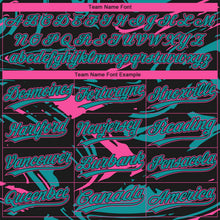 Laden Sie das Bild in den Galerie-Viewer, Uksn Individuelles Schwarz Petrol-Pink Raglanärmel Abstrakt fließender Marmor Zweiknopf Unisex Softball-Trikot
