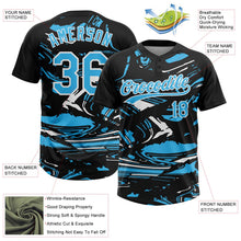 Laden Sie das Bild in den Galerie-Viewer, Uksn Individuelles Schwarz Himmelblau-Weiß Raglanärmel Abstrakt fließender Marmor Zweiknopf Unisex Softball-Trikot

