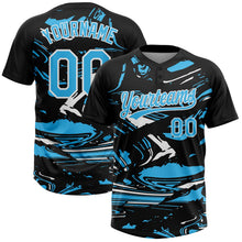 Laden Sie das Bild in den Galerie-Viewer, Uksn Individuelles Schwarz Himmelblau-Weiß Raglanärmel Abstrakt fließender Marmor Zweiknopf Unisex Softball-Trikot
