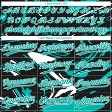 Laden Sie das Bild in den Galerie-Viewer, Uksn Individuelles Schwarz Aqua-Weiß Raglanärmel Abstrakt fließender Marmor Zweiknopf Unisex Softball-Trikot
